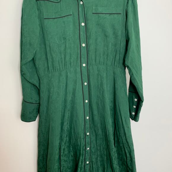 Veronica Beard Spur Western Silk Tie Midi Dress in Green Womens Size 8 - Picture 12 of 15